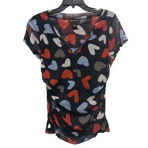 INC International Concepts Womens Top Large Heart Print Mesh Ruched Whimsygoth